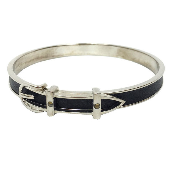 HERMES Belt motif bangle bracelet black x silver aq9982 - Picture 1 of 3